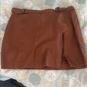 Free People Rust Leather Mini Skirt
